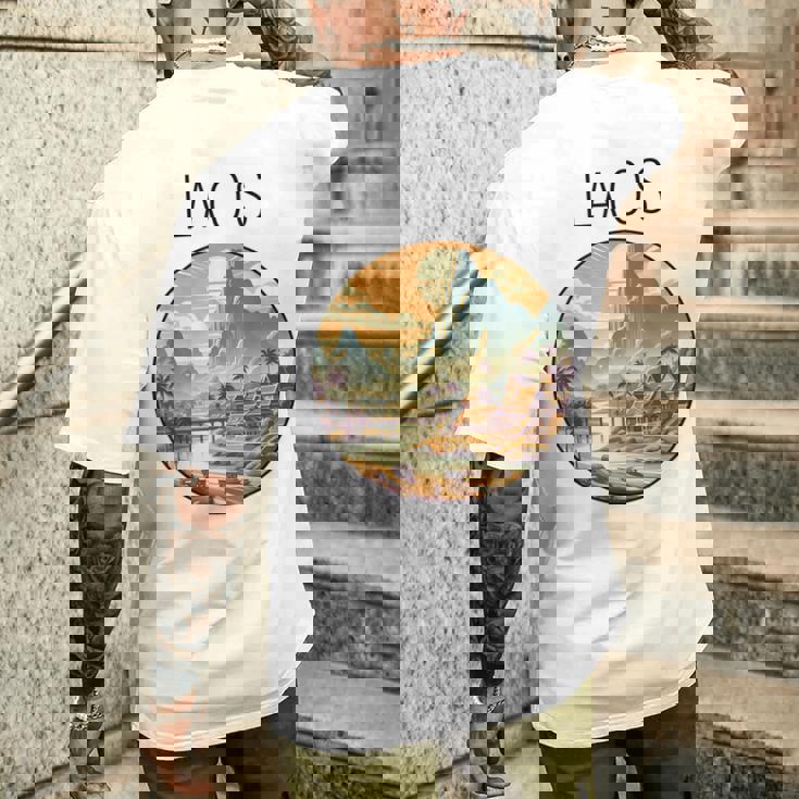 ラオスの風景 アールデコ メンズTシャツ バックプリント 彼への贈り物