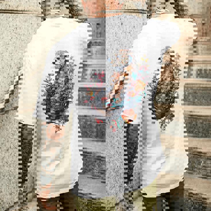 ラッコ フローラルアクセント メンズTシャツ バックプリント 彼への贈り物