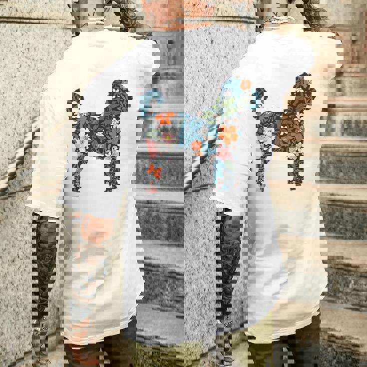 ラブラドゥードルやゴールデンドゥードルのママのためのフローラルドッグシルエット メンズTシャツ バックプリント 彼への贈り物