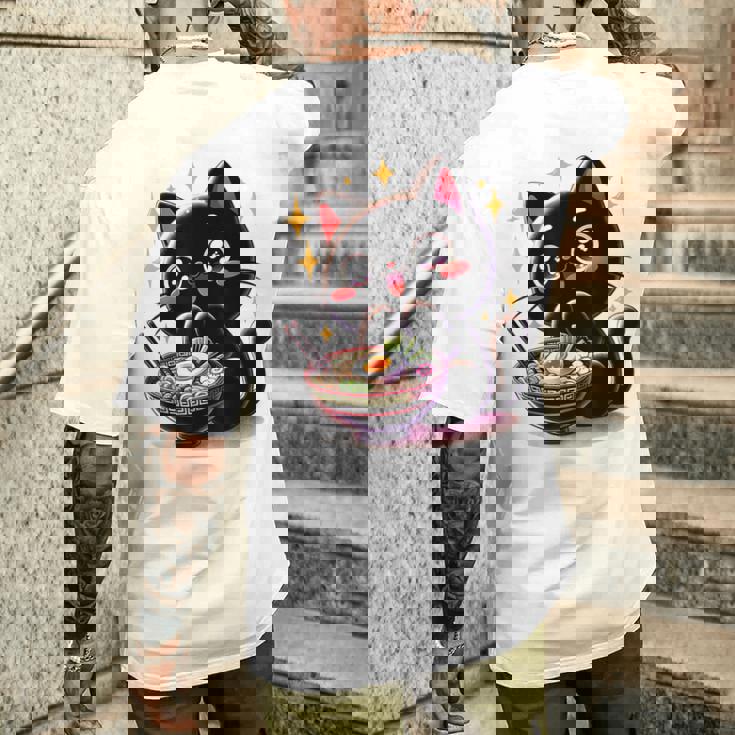 ラーメン猫かわいいアニメ猫ラーメン愛好家甘い メンズTシャツ バックプリント 彼への贈り物