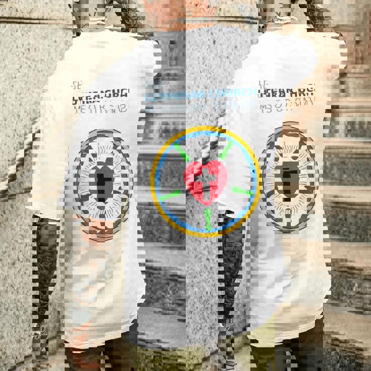 ルーテル教会 ミズーリ州会議 Lcms ローズシールロゴ メンズTシャツ バックプリント 彼への贈り物