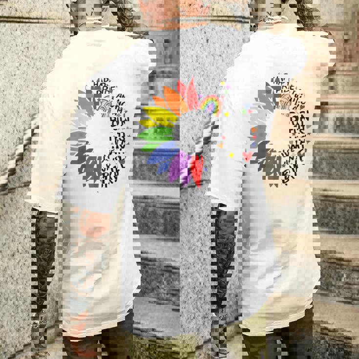 レインボー ヒマワリ ハッピー プライド メンズTシャツ バックプリント 彼への贈り物