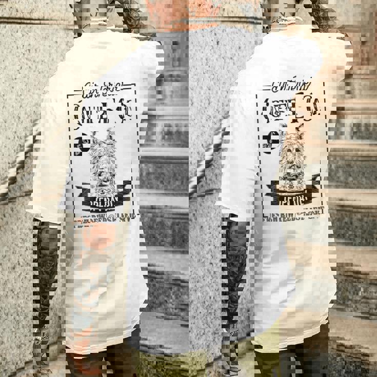 レトロ ケアンテリア コーヒー 面白い 犬 ママ コーヒー愛好家 メンズTシャツ バックプリント 彼への贈り物