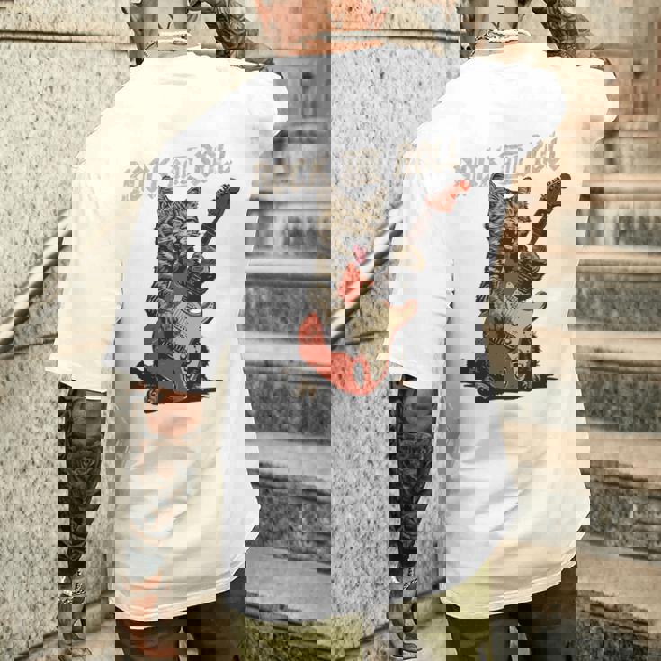 ロックンロール ギター 猫 ビンテージ Rock ギタリスト 猫 長袖tシャツ メンズTシャツ バックプリント 彼への贈り物