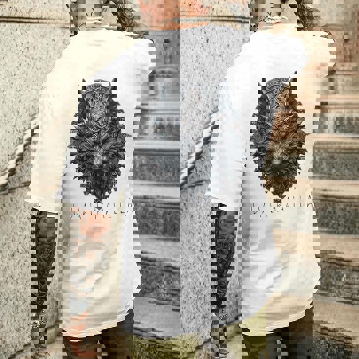 ヴァルハラ ウルフマスク オーディン ルーン文字 北欧コンパス バイキング メンズ レディース 長袖tシャツ メンズTシャツ バックプリント 彼への贈り物