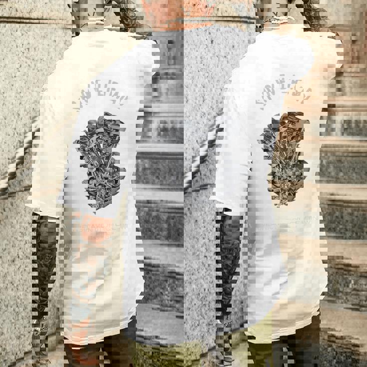 ヴィンテージ Hd オートバイtwin ショベルヘッド エンジン ドローイング バイカー メンズTシャツ バックプリント 彼への贈り物