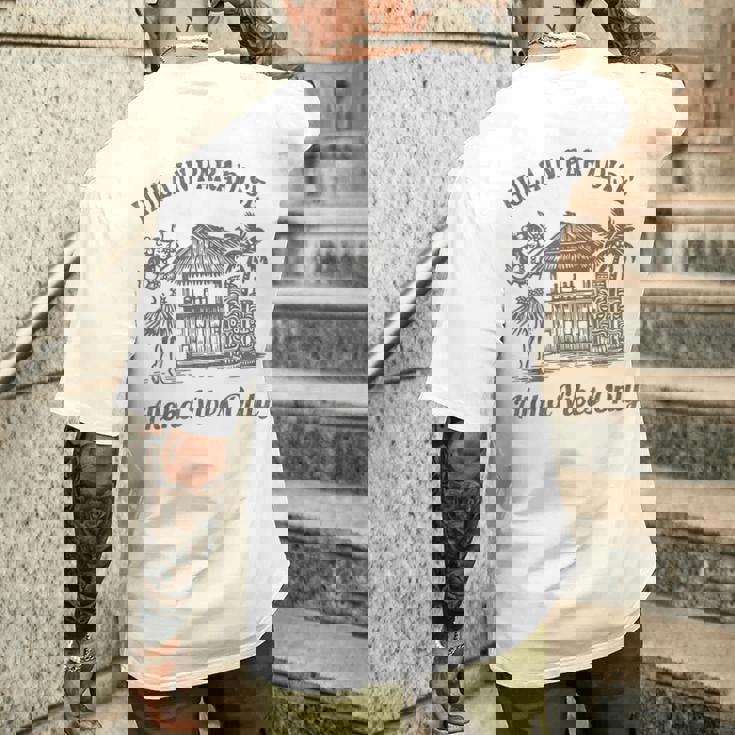 ヴィンテージ ハワイアン フラティキ トロピカル アロハ バイブ レトロ アイランド メンズTシャツ バックプリント 彼への贈り物