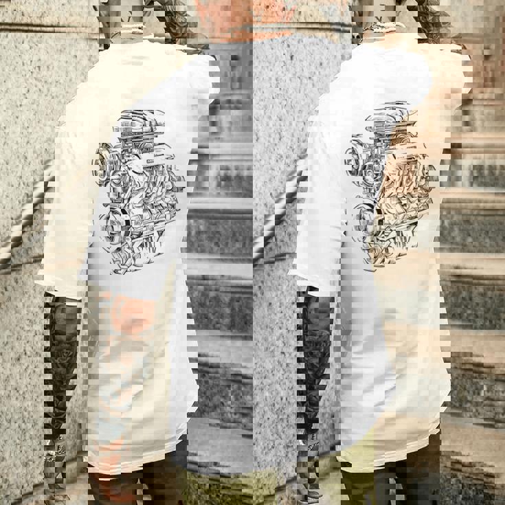 ヴィンテージエンジンブロック – メンズカー&メカニックガレージグラフィック メンズTシャツ バックプリント 彼への贈り物