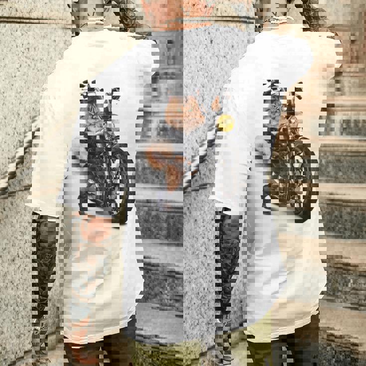 三毛猫 オレンジ猫 ねこ バイク バイカー メンズTシャツ バックプリント 彼への贈り物