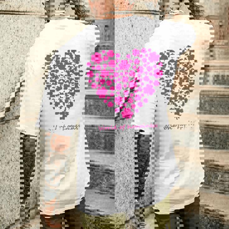 世界中の幸せを願う 可愛い ハート ピンク クローバー 反戦 平和 バックプリント メンズTシャツ バックプリント 彼への贈り物