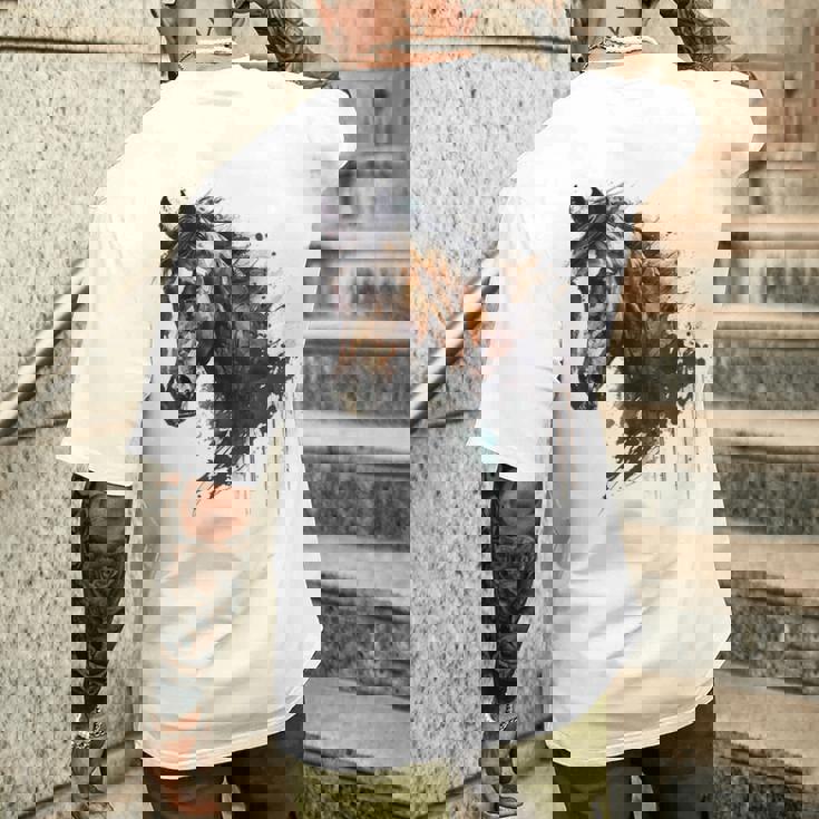 乗馬アート アニマルプリント 馬モチーフ 馬 メンズTシャツ バックプリント 彼への贈り物