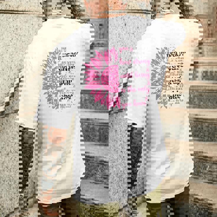 乳がんファイター サバイバー ひまわり ピンクリボン 戦士 メンズTシャツ バックプリント 彼への贈り物