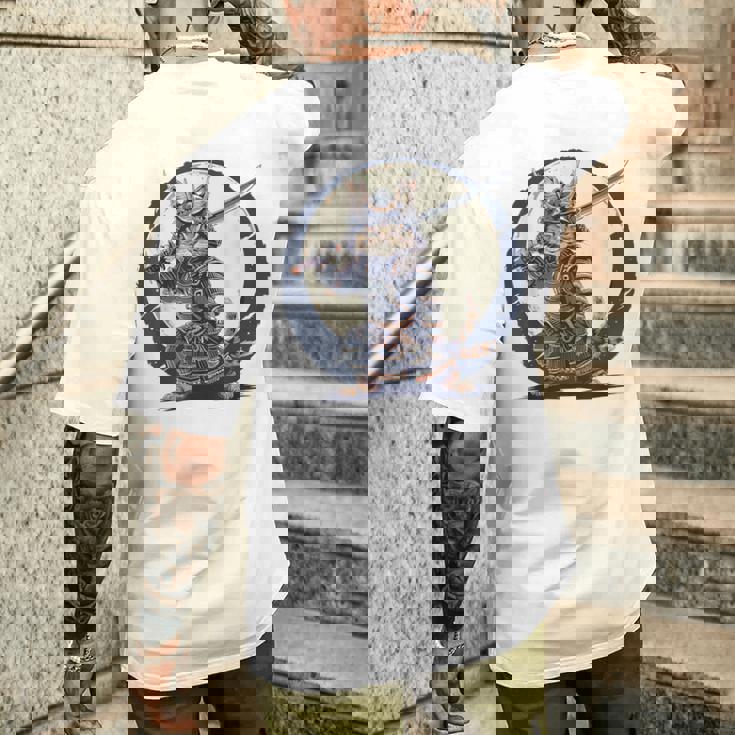 古代忍者猫 日本の子猫 刀猫 サムライキャット メンズTシャツ バックプリント 彼への贈り物