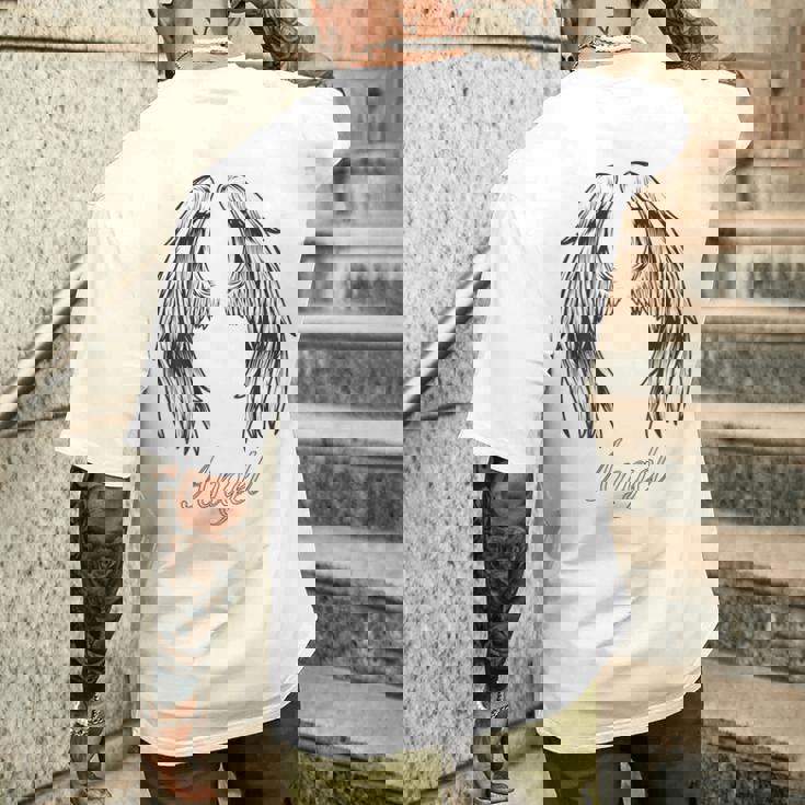 天使 背中には天使の羽 メンズTシャツ バックプリント 彼への贈り物