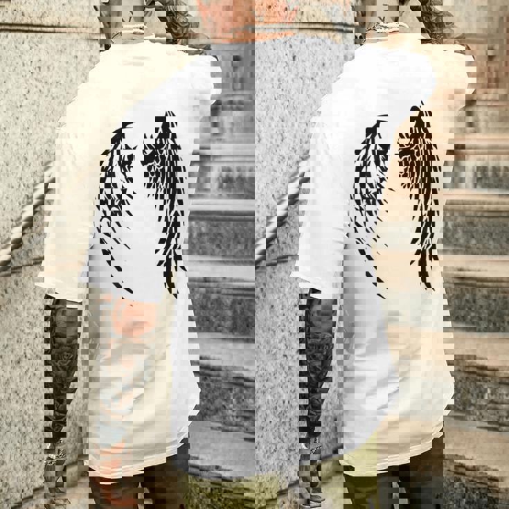 天使 悪魔 翼 神話 信仰 メンズTシャツ バックプリント 彼への贈り物