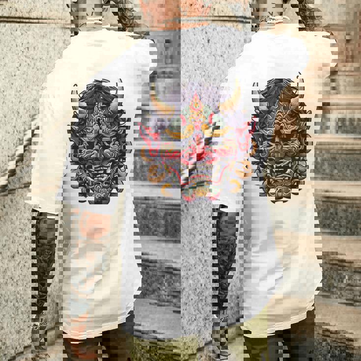 妖怪はにゃおにマスク 日本の悪魔 鬼鬼 鬼 鬼 おにマスク メンズTシャツ バックプリント 彼への贈り物