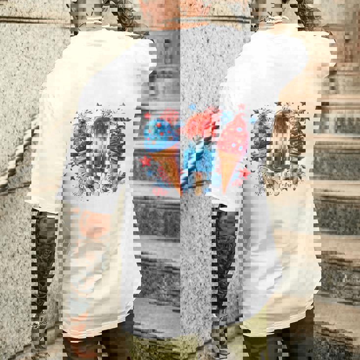 少年 赤 白 青 アメリカ国旗 7月4日 アイスキャンディー 愛国的 長袖tシャツ メンズTシャツ バックプリント 彼への贈り物