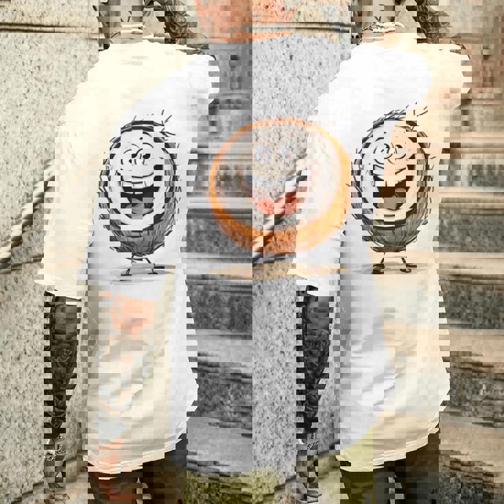 幸せな笑顔のココナッツの顔の漫画 長袖tシャツ メンズTシャツ バックプリント 彼への贈り物