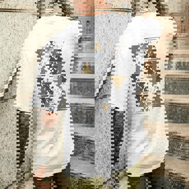 幾何学図形 抽象 モダンアート ヴィンテージ 三角形 メンズTシャツ バックプリント 彼への贈り物