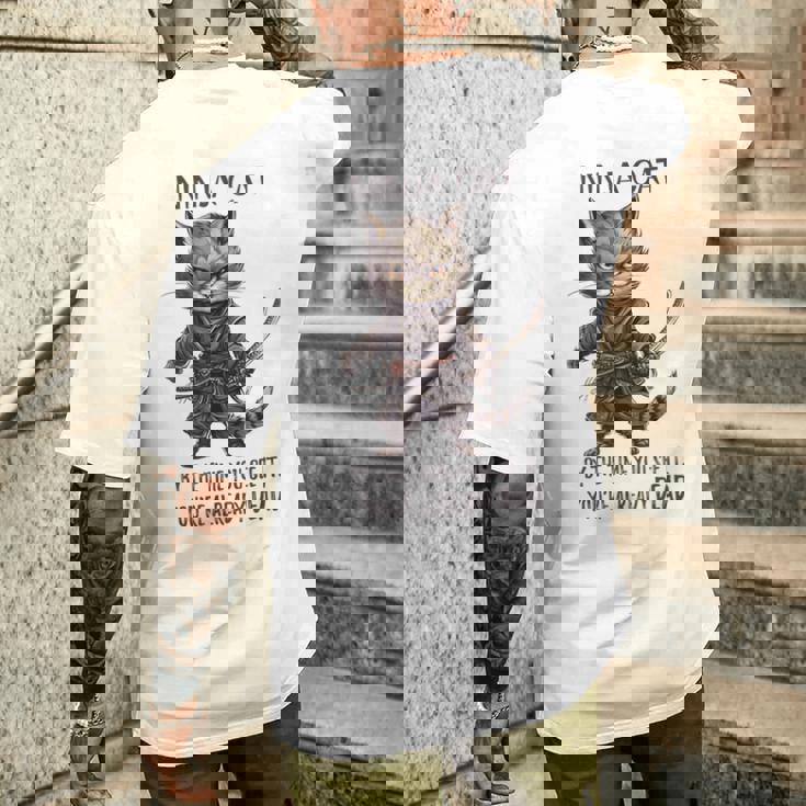 忍者猫、日本のサムライ カワイイ猫タトゥー 面白い メンズTシャツ バックプリント 彼への贈り物