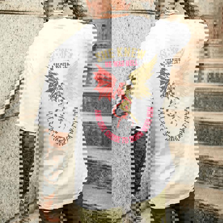 悪魔と天使のパートナー カップルコスチューム バレンタインデー バックプリント メンズTシャツ バックプリント 彼への贈り物