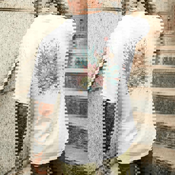 抽象的な幾何学的なボタニカルデザインモダンな植物 多肉植物 メンズTシャツ バックプリント 彼への贈り物