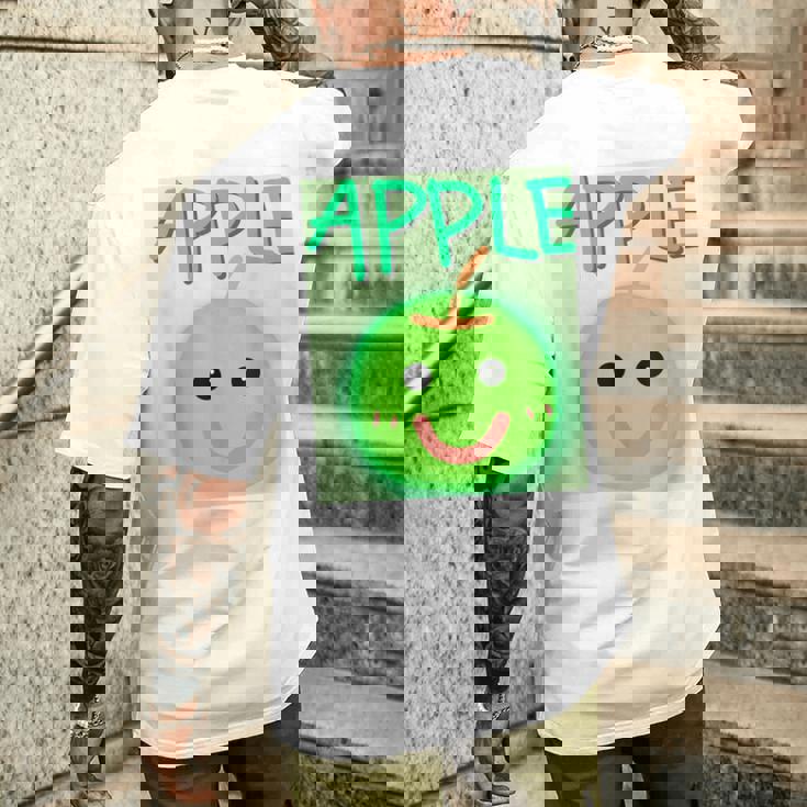 日本 りんご 青りんご かわいい 笑顔 メンズTシャツ バックプリント 彼への贈り物