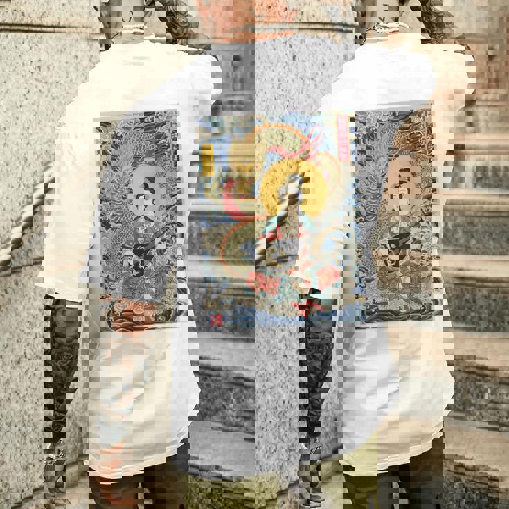 日本 浮世絵 滋賀 琵琶湖 竹生島 弁財天 竜 龍神 バックプリント メンズTシャツ バックプリント 彼への贈り物