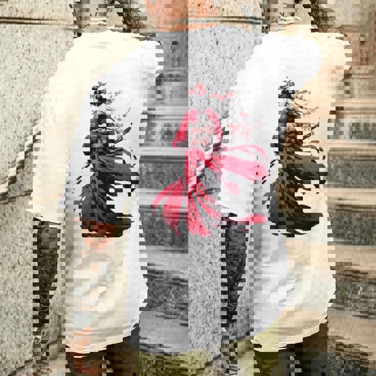 日本のサムライ フローラルウォリアーフラワー 桜 メンズTシャツ バックプリント 彼への贈り物