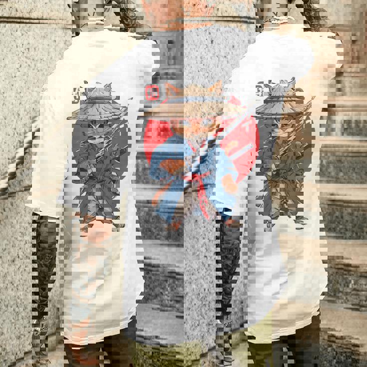 日本の侍 猫戦士 浮世侍 バックプリント メンズTシャツ バックプリント 彼への贈り物