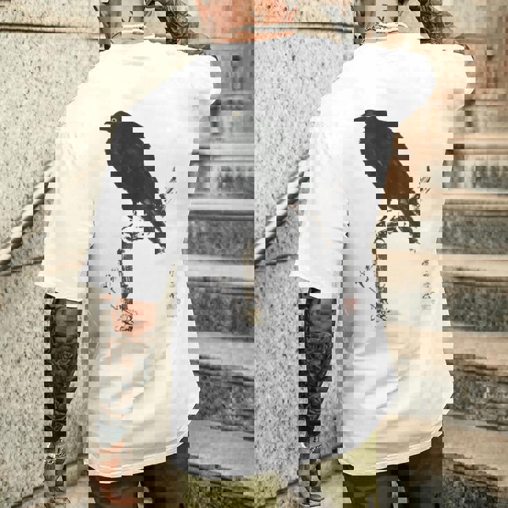 日本美術、浮世絵、河鍋暁斎、カラス 、レトロ、日本文化 メンズTシャツ バックプリント 彼への贈り物