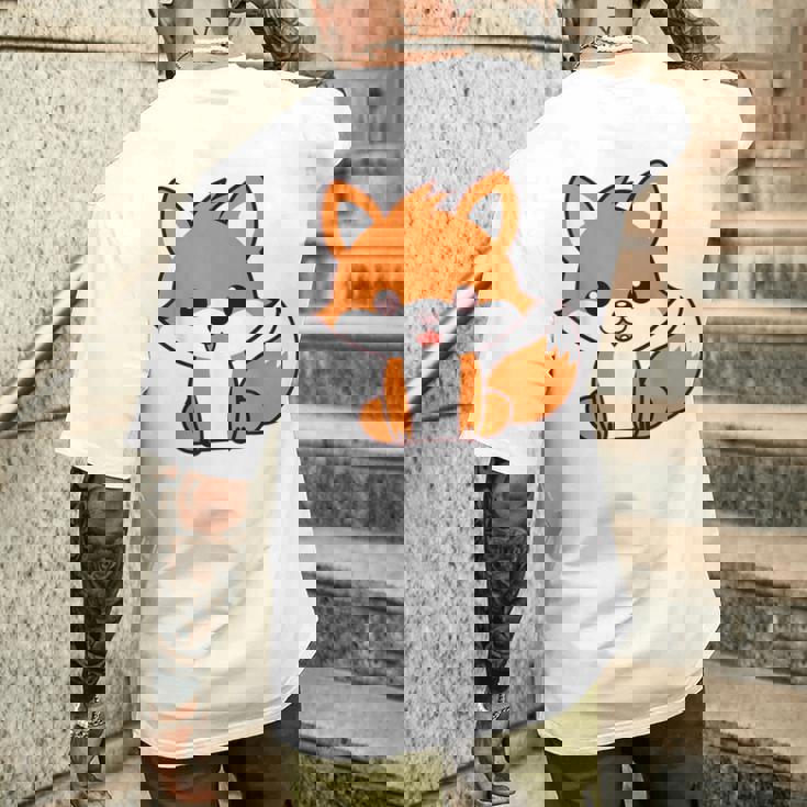 森のかわいい面白いキツネの子動物は小さなキツネが大好きです メンズTシャツ バックプリント 彼への贈り物