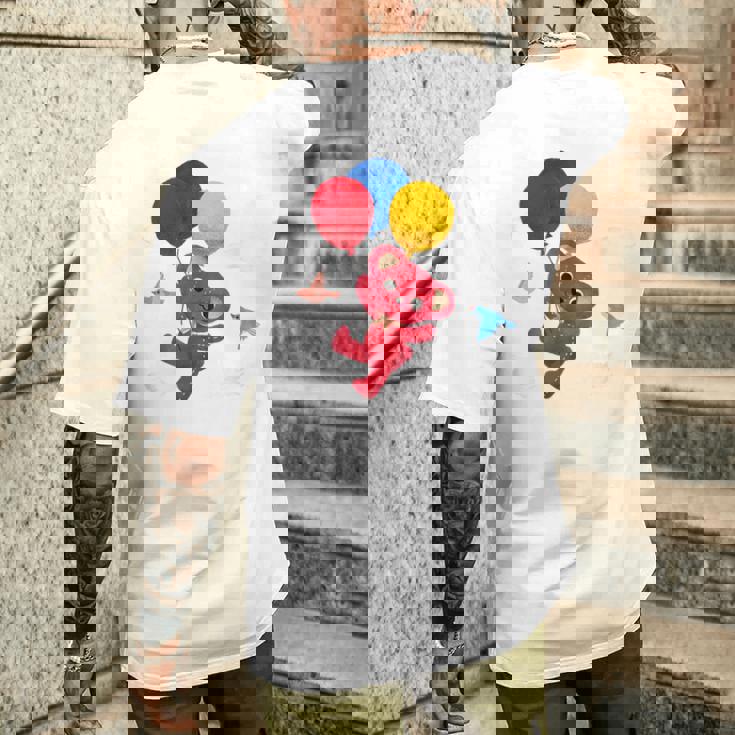 森のぬいぐるみラズ ぷかぷか風船 メンズTシャツ バックプリント 彼への贈り物