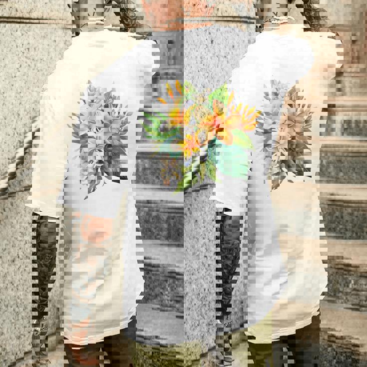 水彩 プルメリア ブーケ シャツ ハワイアン トロピカル フローラル メンズTシャツ バックプリント 彼への贈り物