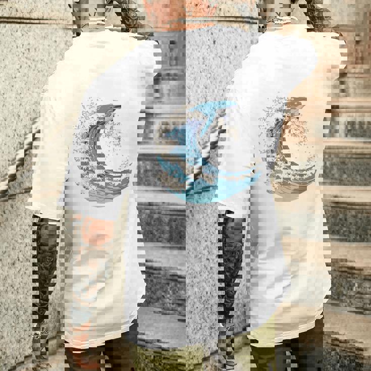 海の波から現れる芸術的なクジラ メンズTシャツ バックプリント 彼への贈り物