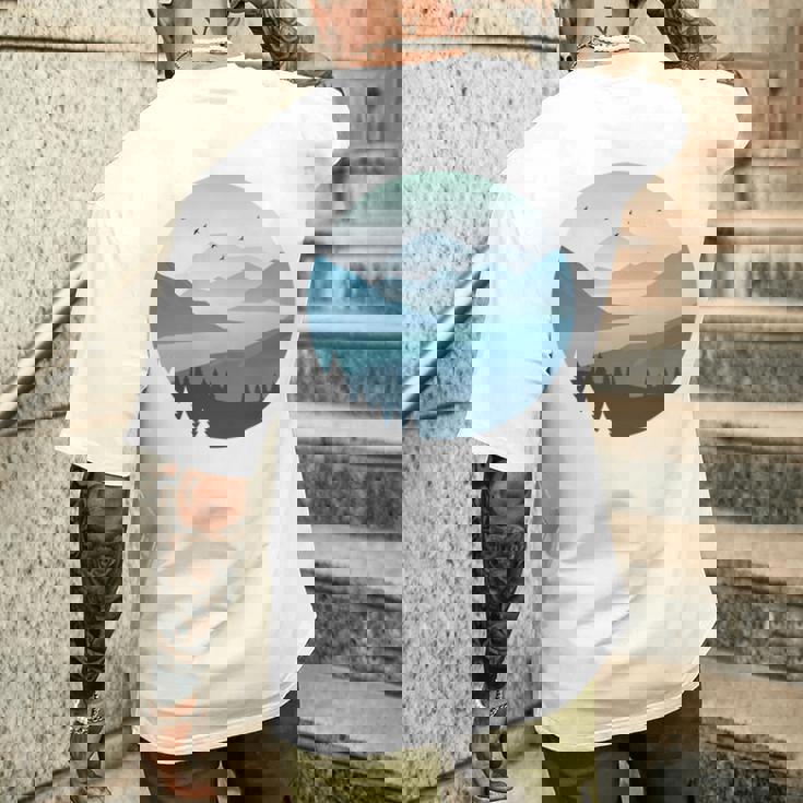 湖 森 風景 山 シルエット 長袖tシャツ メンズTシャツ バックプリント 彼への贈り物