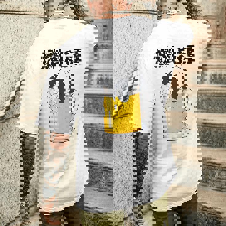 燃料は酒 パンダ ビールジョッキ ビール 酒飲み 酒好き ビアガーデン ビール好き 動物好き ギャグ おもしろ ネタ メンズTシャツ バックプリント 彼への贈り物