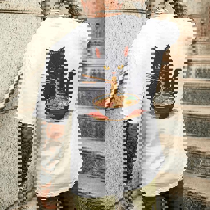 猫 ラーメン グラフィック 日本語 カワイイ アニメ 面白い ラーメン 猫 長袖tシャツ メンズTシャツ バックプリント 彼への贈り物