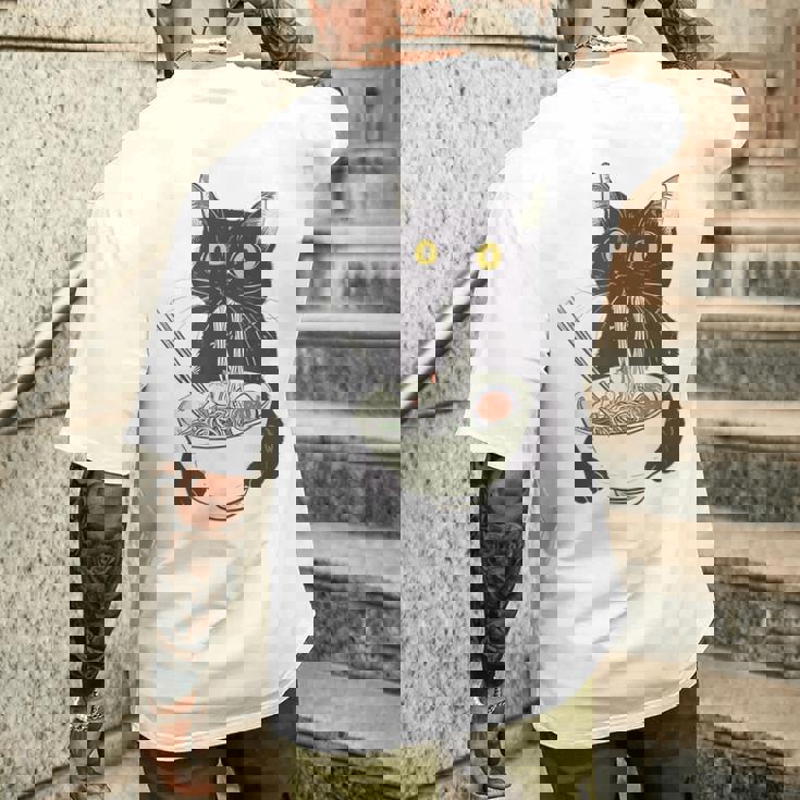 猫 ラーメン 麺 和 ラーメン かわいい 猫 メンズTシャツ バックプリント 彼への贈り物