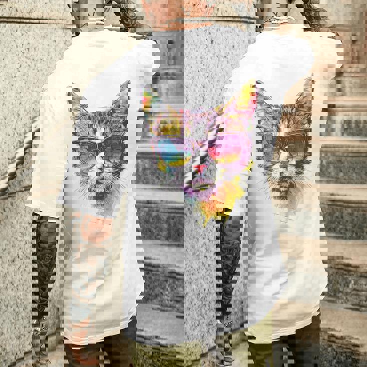 猫 動物 抽象 モチーフ サングラス イラスト アート ネコ メンズTシャツ バックプリント 彼への贈り物