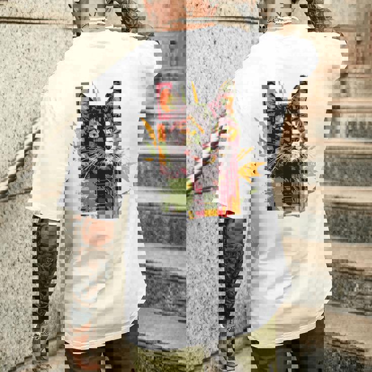 猫 抽象的 かわいい アート ポートレート 動物 恋人 グラフィック 猫 メンズTシャツ バックプリント 彼への贈り物