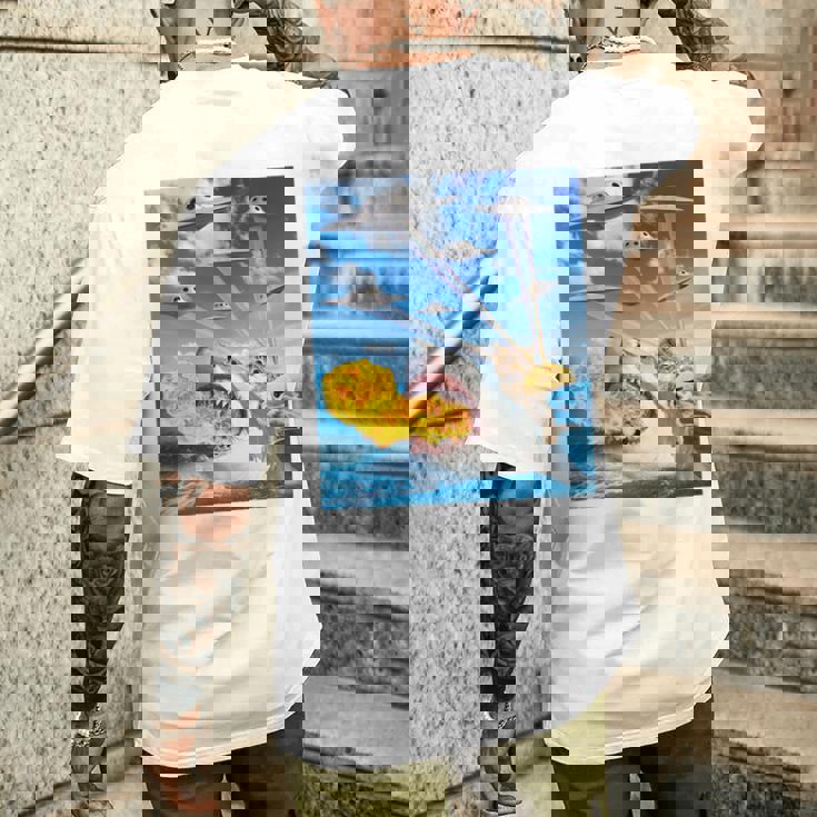 猫に乗って火を吐くサメレインボーレーザータコス 長袖tシャツ メンズTシャツ バックプリント 彼への贈り物