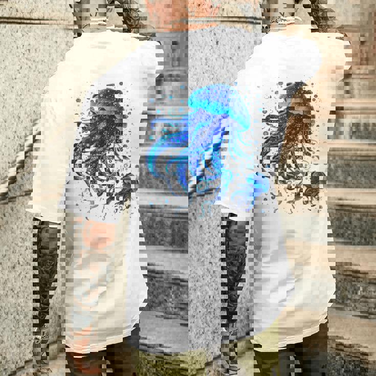 生物発光と水中世界クラゲ メンズTシャツ バックプリント 彼への贈り物