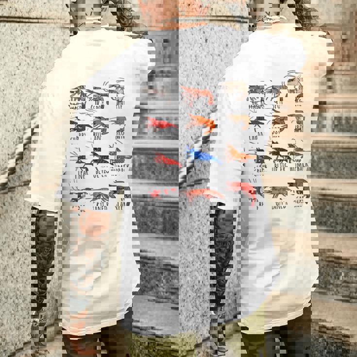 異なるタイプのエビの品種コレクション、かわいいエビ愛好家。 メンズTシャツ バックプリント 彼への贈り物