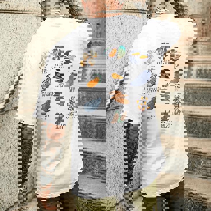 異なる種類のムール貝の品種コレクション、かわいいムール貝が大好き メンズTシャツ バックプリント 彼への贈り物