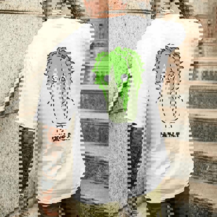 白菜 ハクサイ 顔 イラスト かわいい おもしろ 面白い 簡単 シンプル ゆるい 野菜 メンズTシャツ バックプリント 彼への贈り物