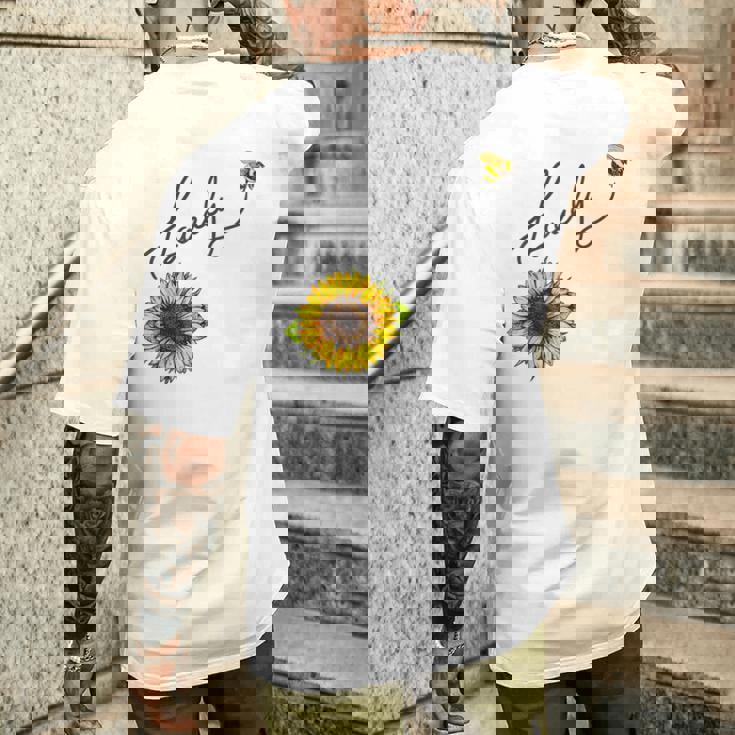 秋のひまわり マルハナバチ 面白いひまわり蜂 秋の愛 メンズTシャツ バックプリント 彼への贈り物