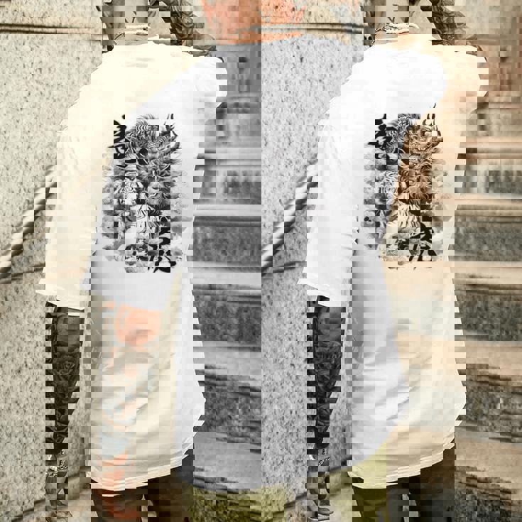 竜虎 墨絵 バックプリント メンズTシャツ バックプリント 彼への贈り物