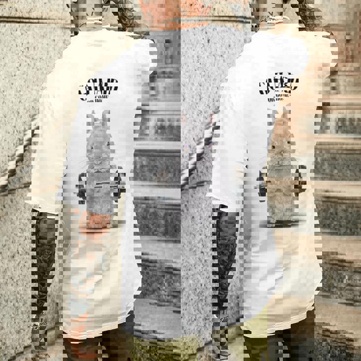 筋トレ ジム やる気がないなら家に帰れ ネザーランドドワーフ ウサギ ホワイト メンズTシャツ バックプリント 彼への贈り物