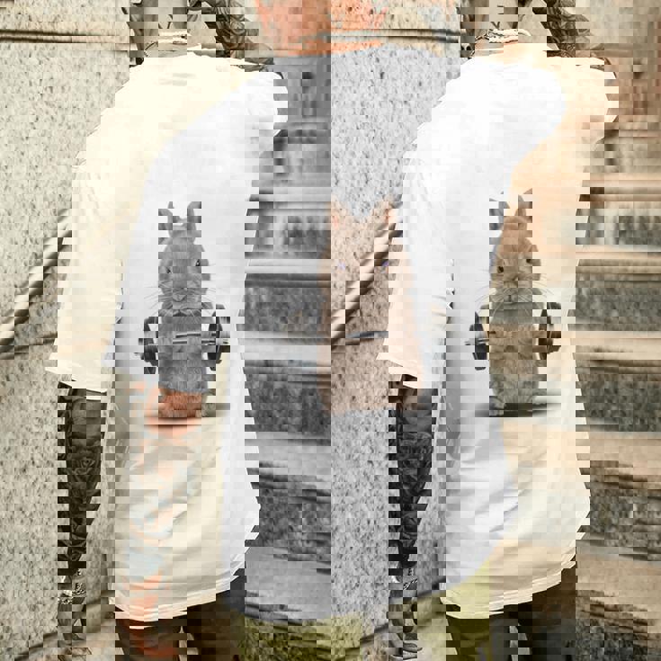 筋トレ ジム やる気がないなら家に帰れ ネザーランドドワーフ ウサギ ベージュ メンズTシャツ バックプリント 彼への贈り物